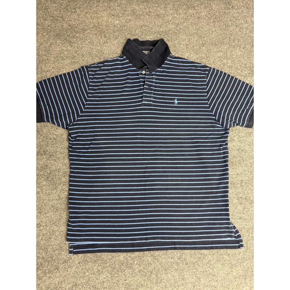 VTG Polo By Ralph Lauren Polo Shirt Mens 2XL Blue Striped Pony Logo Classic Fit